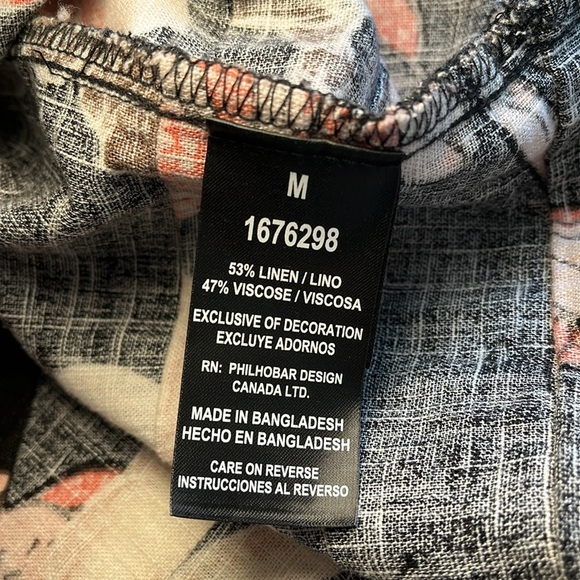 Linen Blend V Neck Dress Black Peach Tropic Floral Print Sz Medium Light Beachy - Picture 17 of 17